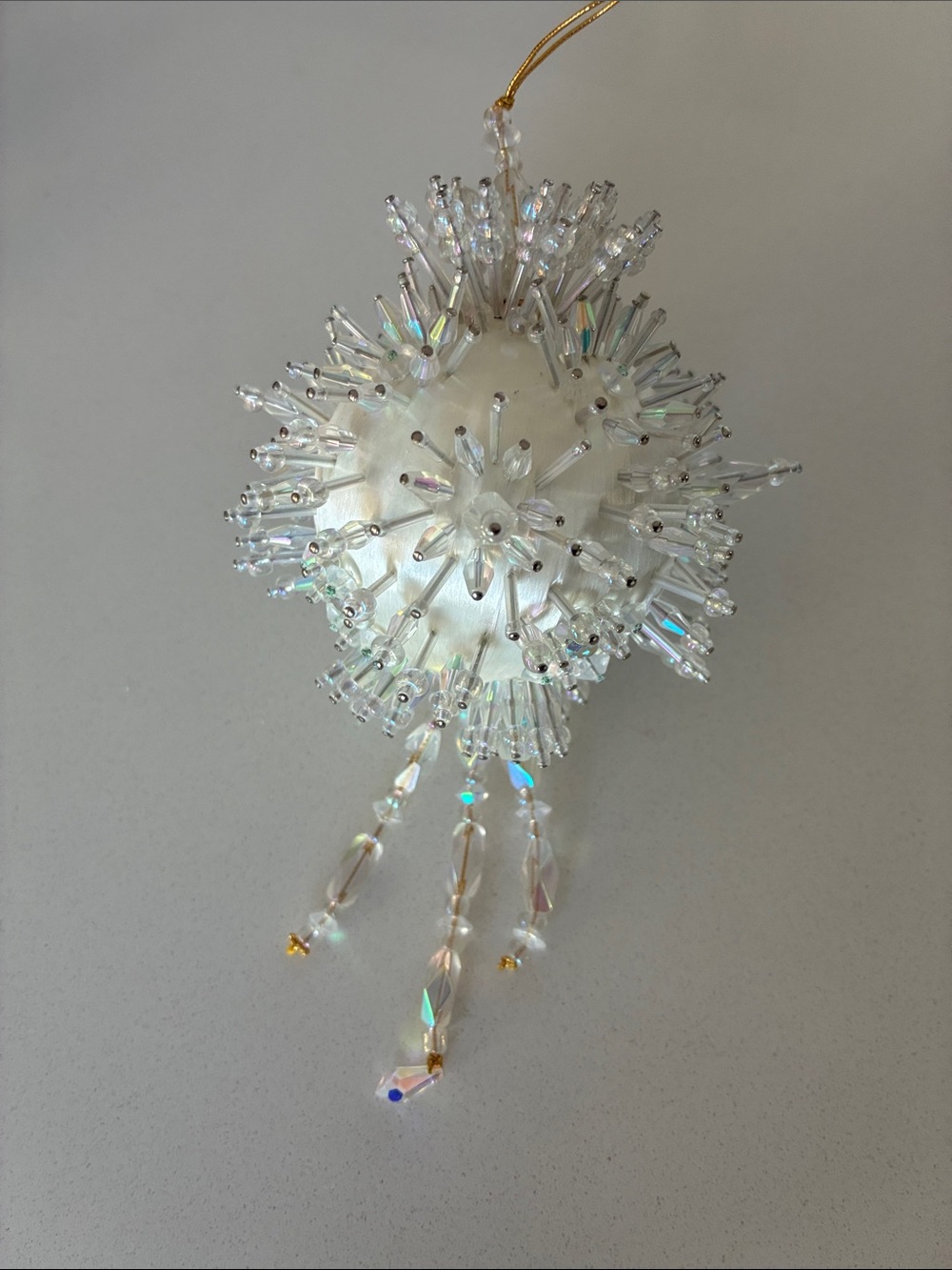 handmade satin “push-pin” Christmas ornament,